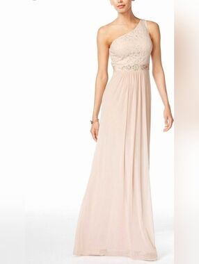 Adrianna Papell Blush Pink Wedding Guest Lace & Chiffon Embellished Gown NWT